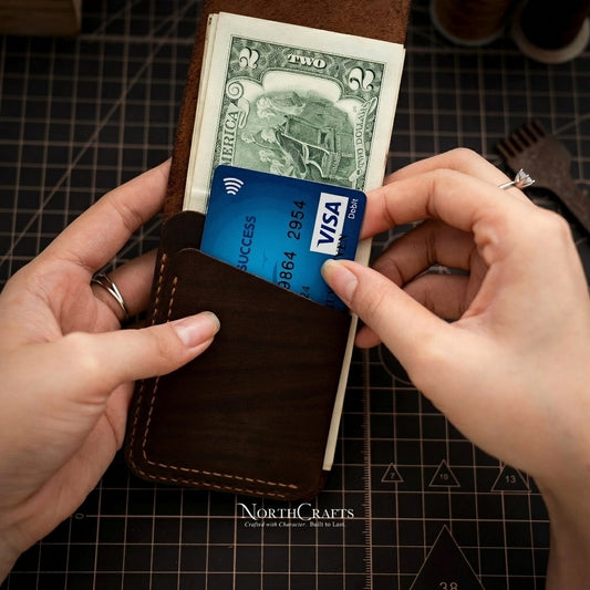 Burgundy Minimal Leather Front Pocket Wallet for Men – Personalized Handmade – NorthCrafts