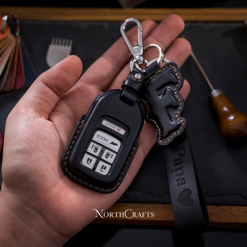 Leather Key Fob Cover for Honda Civic Leather Strap Deluxe | NorthCrafts