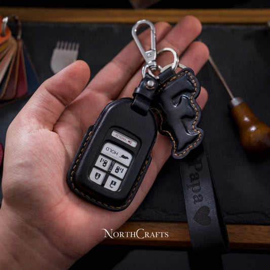 Leather Key Fob Cover for Honda Civic Leather Strap Deluxe | NorthCrafts