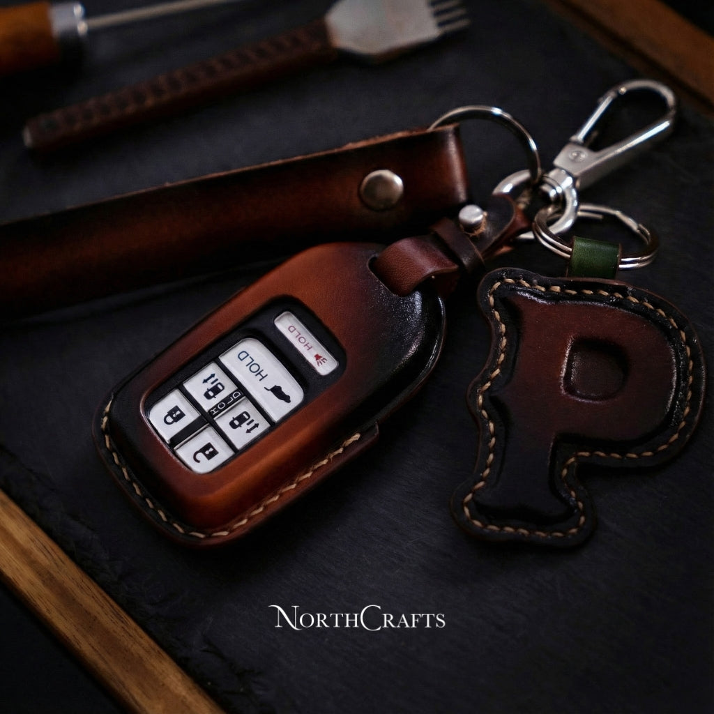 Handcrafted Leather Key Fob Cover for Civic, Accord, CR-V, Pilot & Odyssey with Strap & Initial Charm – NorthCrafts