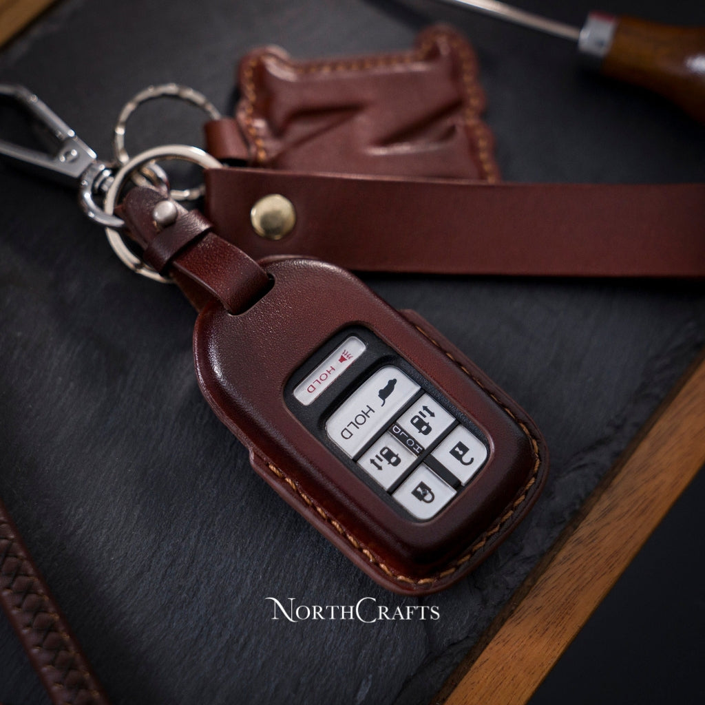 Leather Car Key Fob for Honda Civic with Strap & Charm | NorthCrafts