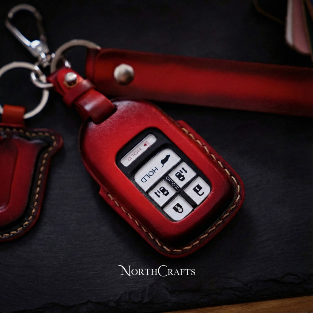 Leather Car Key Fob for Honda Civic with Strap & Charm | NorthCrafts