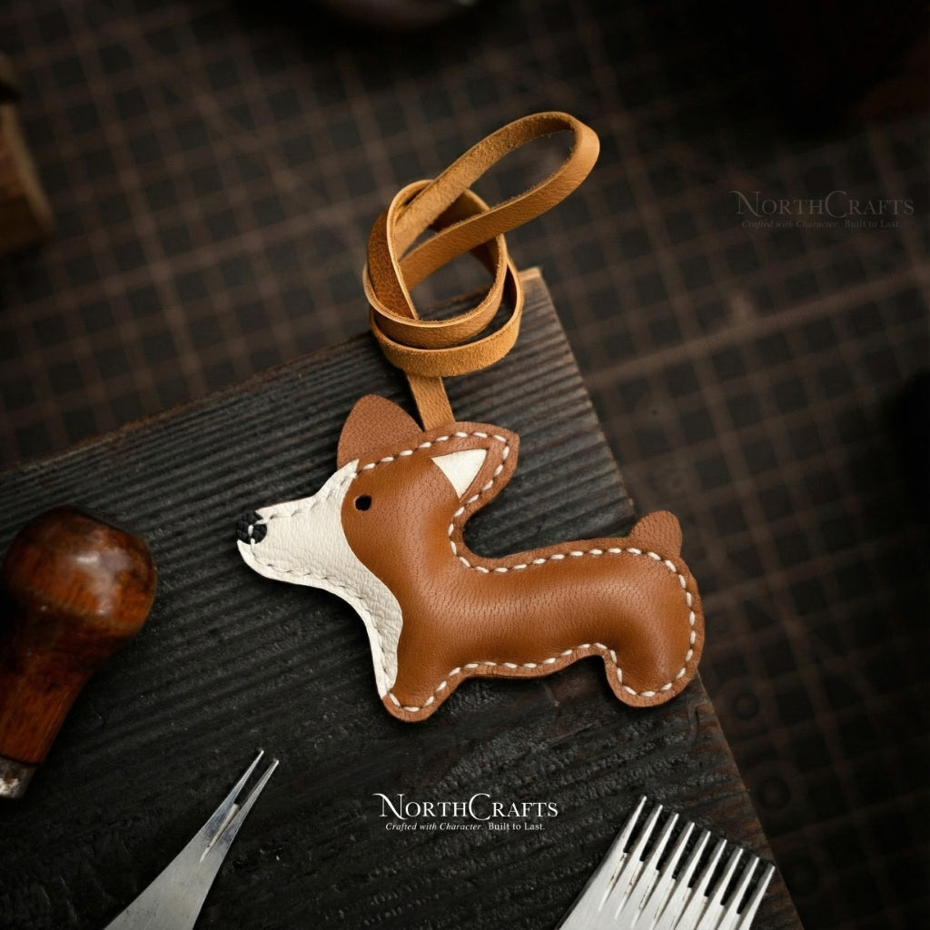 Cowhide Leather Corgi Bag Charm – Personalized Handmade – NorthCrafts | NorthCrafts