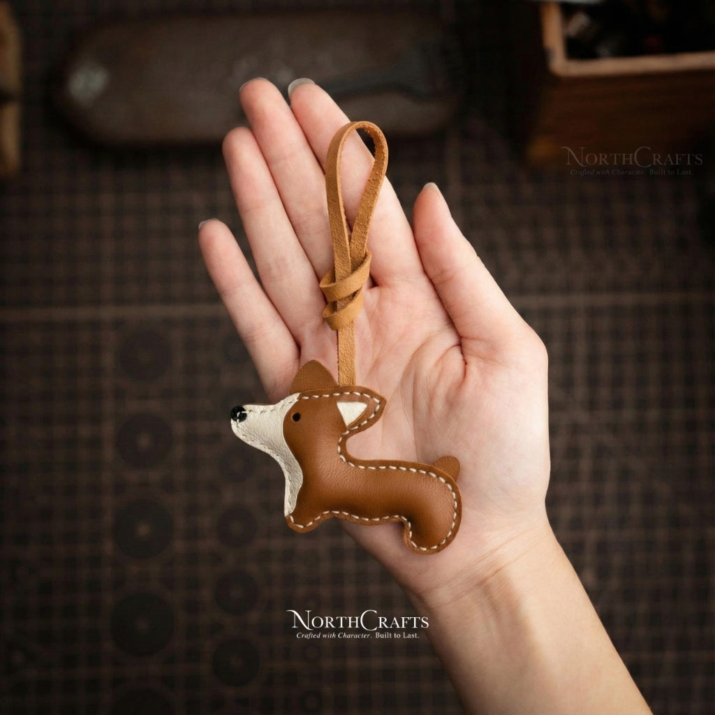 Cowhide Leather Corgi Bag Charm – Personalized Handmade – NorthCrafts | NorthCrafts