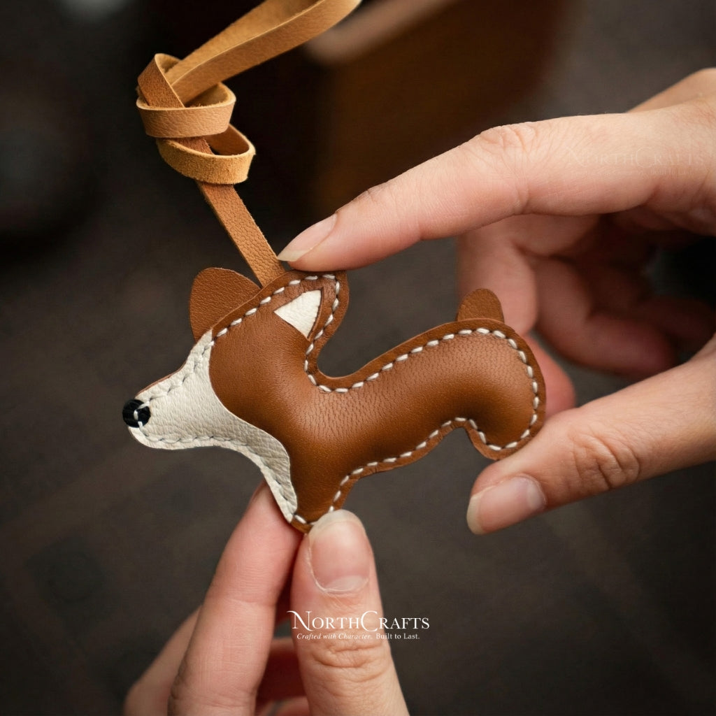 Cowhide Leather Corgi Bag Charm – Personalized Handmade – NorthCrafts | NorthCrafts