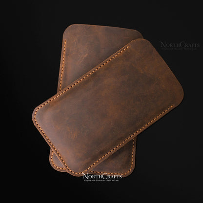 Crazy Horse Leather Phone Pouch for iPhone 17, 16, 15 & 14 Series – Personalized Handmade – NorthCrafts | NorthCrafts