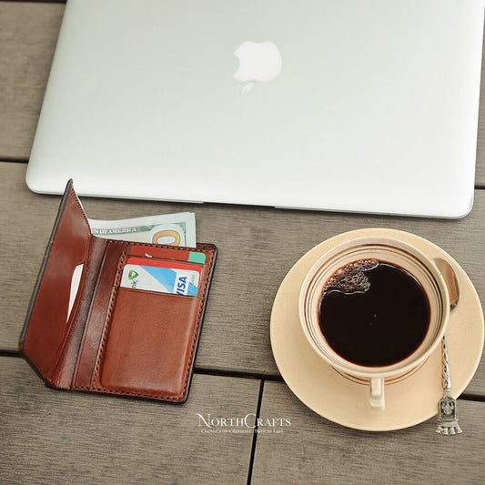 Dark Brown Leather Bifold Wallet for Men – Personalized Handmade – NorthCrafts