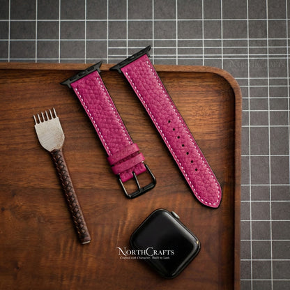 Deep Pink Leather iWatch Band 38-49mm Custom Fit | NorthCrafts