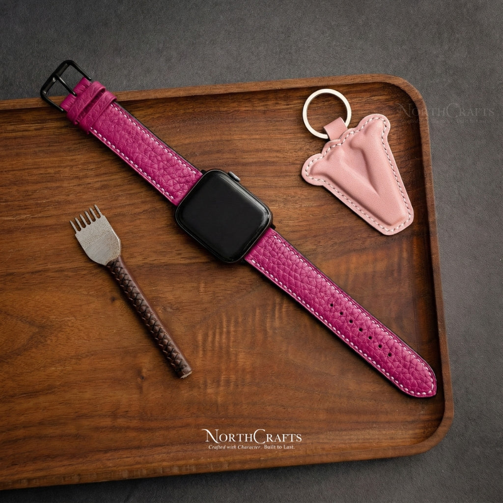 Deep Pink Leather iWatch Band 38-49mm Custom Fit | NorthCrafts