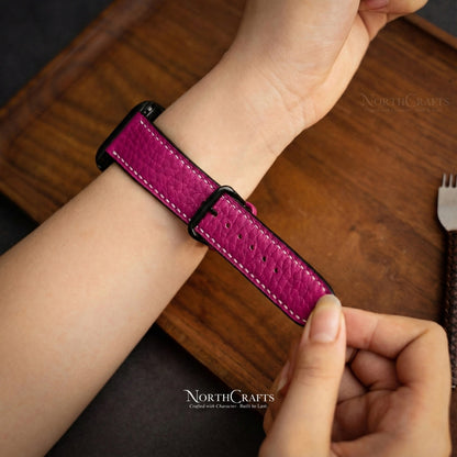 Deep Pink Leather iWatch Band 38-49mm Custom Fit | NorthCrafts