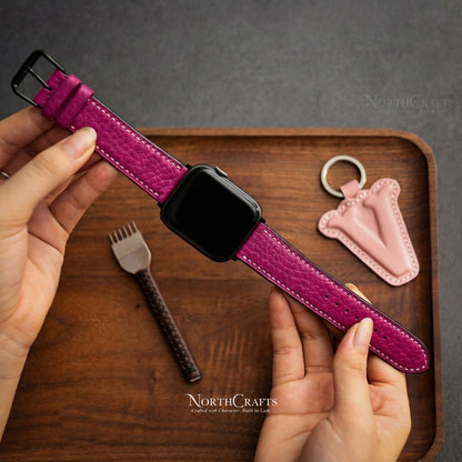 Deep Pink Leather iWatch Band 38-49mm Custom Fit | NorthCrafts