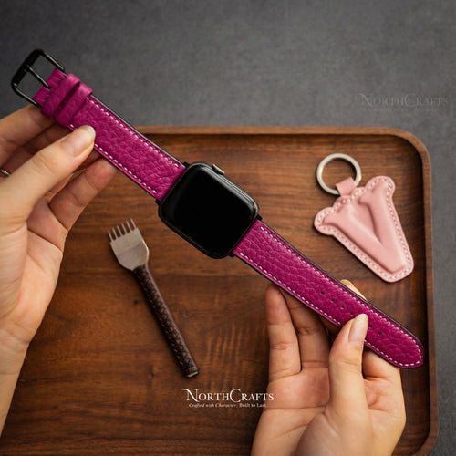 Deep Pink Leather iWatch Band 38-49mm Custom Fit | NorthCrafts