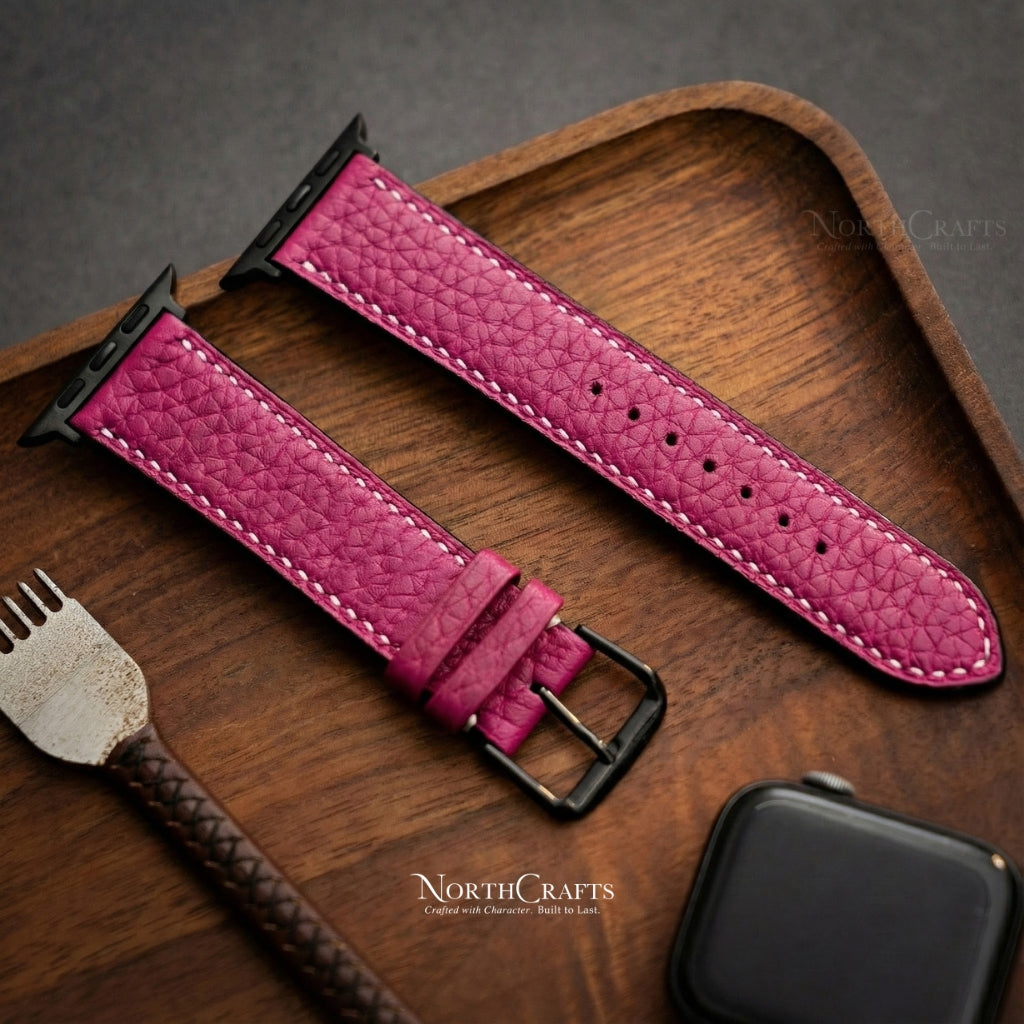 Deep Pink Leather iWatch Band 38-49mm Custom Fit | NorthCrafts
