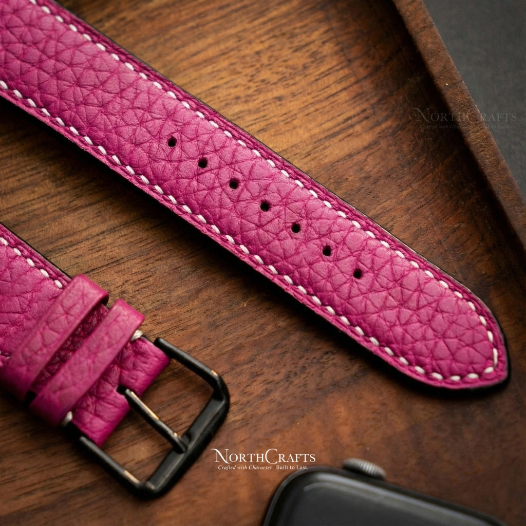 Deep Pink Leather iWatch Band 38-49mm Custom Fit | NorthCrafts