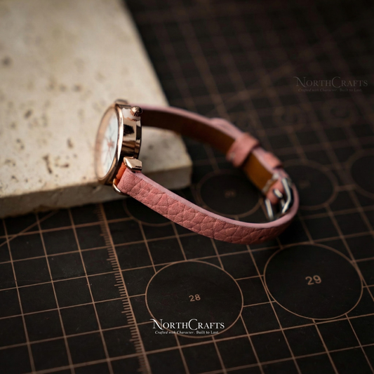 Dusty Pink Small Leather Watch Strap for Women – Personalized Handmade – NorthCrafts | NorthCrafts