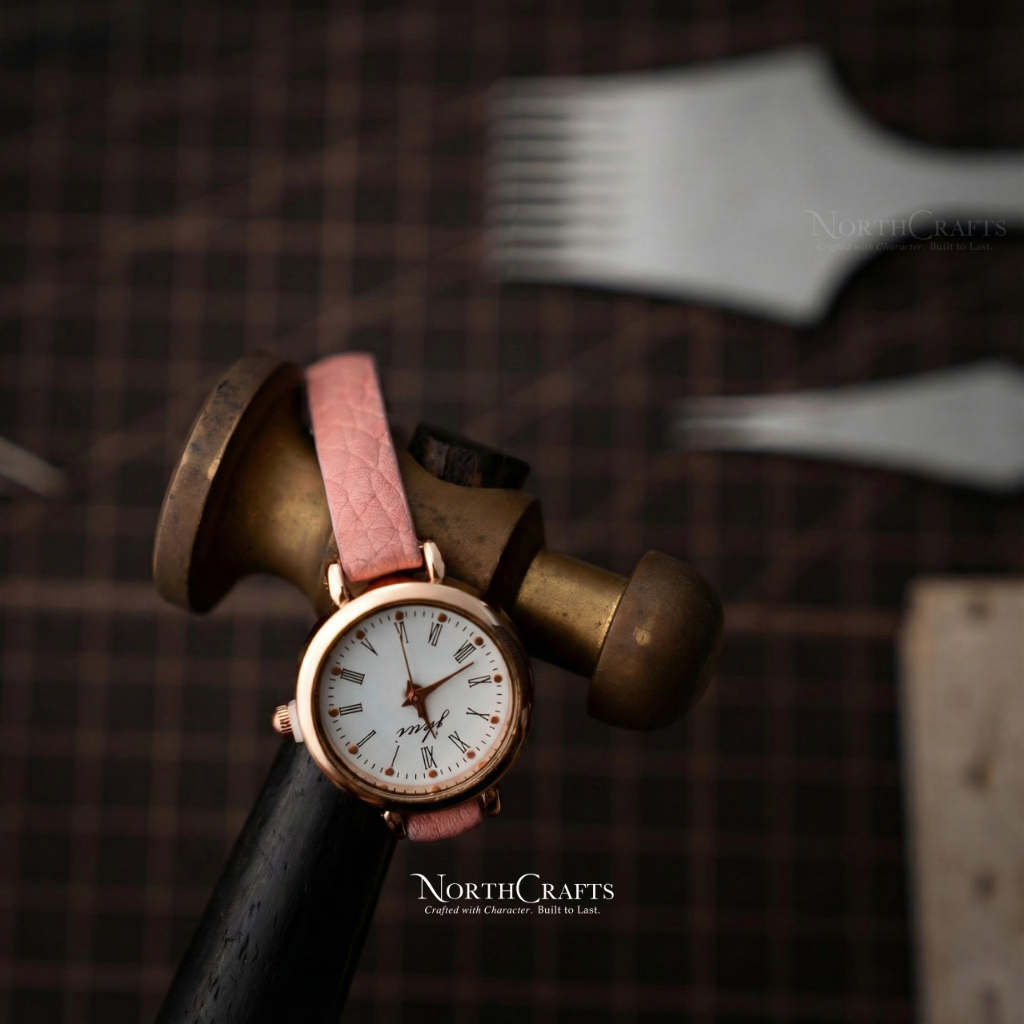 Dusty Pink Small Leather Watch Strap for Women – Personalized Handmade – NorthCrafts | NorthCrafts
