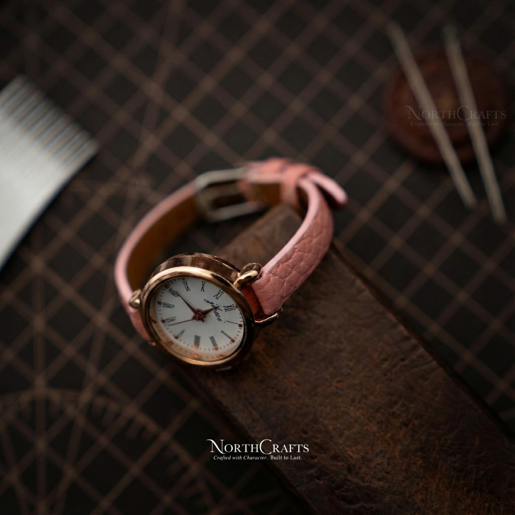 Dusty Pink Small Leather Watch Strap for Women – Personalized Handmade – NorthCrafts | NorthCrafts