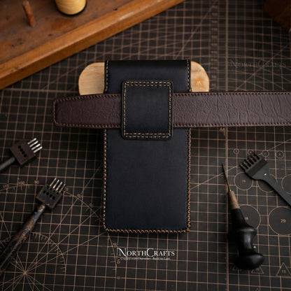 Full-Grain Leather Phone Holster with Belt Loop for iPhone 17, 16, 15 & 14 Series – Personalized Handmade – NorthCrafts | NorthCrafts