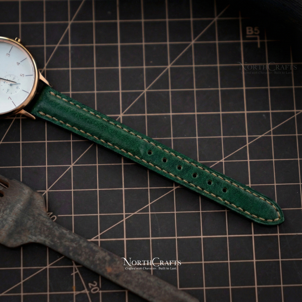 Green Leather Watch Strap for Women (8mm–14mm) – Personalized Handmade – NorthCrafts | NorthCrafts