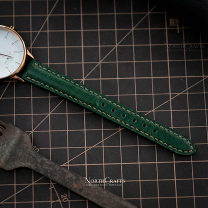 Green Leather Watch Strap for Women (8mm–14mm) – Personalized Handmade – NorthCrafts | NorthCrafts