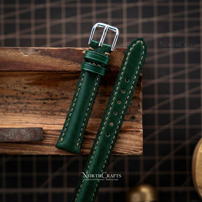 Green Leather Watch Strap for Women (8mm–14mm) – Personalized Handmade – NorthCrafts | NorthCrafts