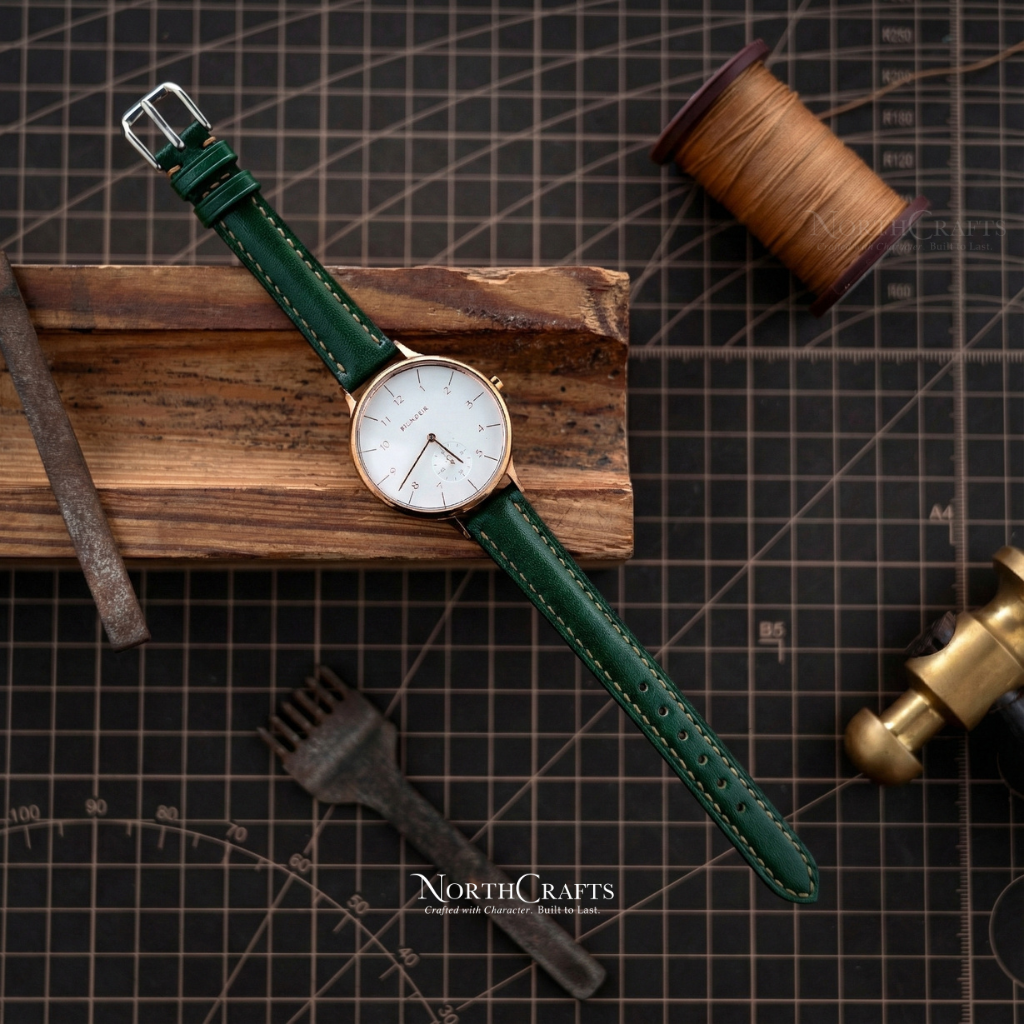 Green Leather Watch Strap for Women (8mm–14mm) – Personalized Handmade – NorthCrafts | NorthCrafts