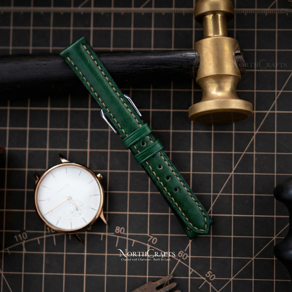 Green Leather Watch Strap for Women (8mm–14mm) – Personalized Handmade – NorthCrafts | NorthCrafts