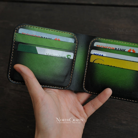 Green Patina Leather Bifold Wallet for Men – Personalized Handmade – NorthCrafts