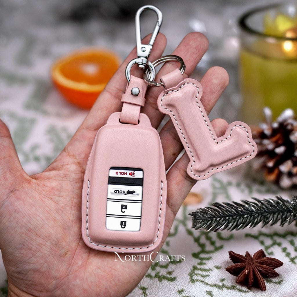 Leather Key Fob Cover with Strap & Initial Charm for Acura MDX CDX NSX RDX RLX TLX TLX-L | NorthCrafts