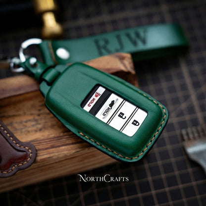 Leather Key Fob Cover with Strap & Initial Charm for Acura MDX CDX NSX RDX RLX TLX TLX-L | NorthCrafts