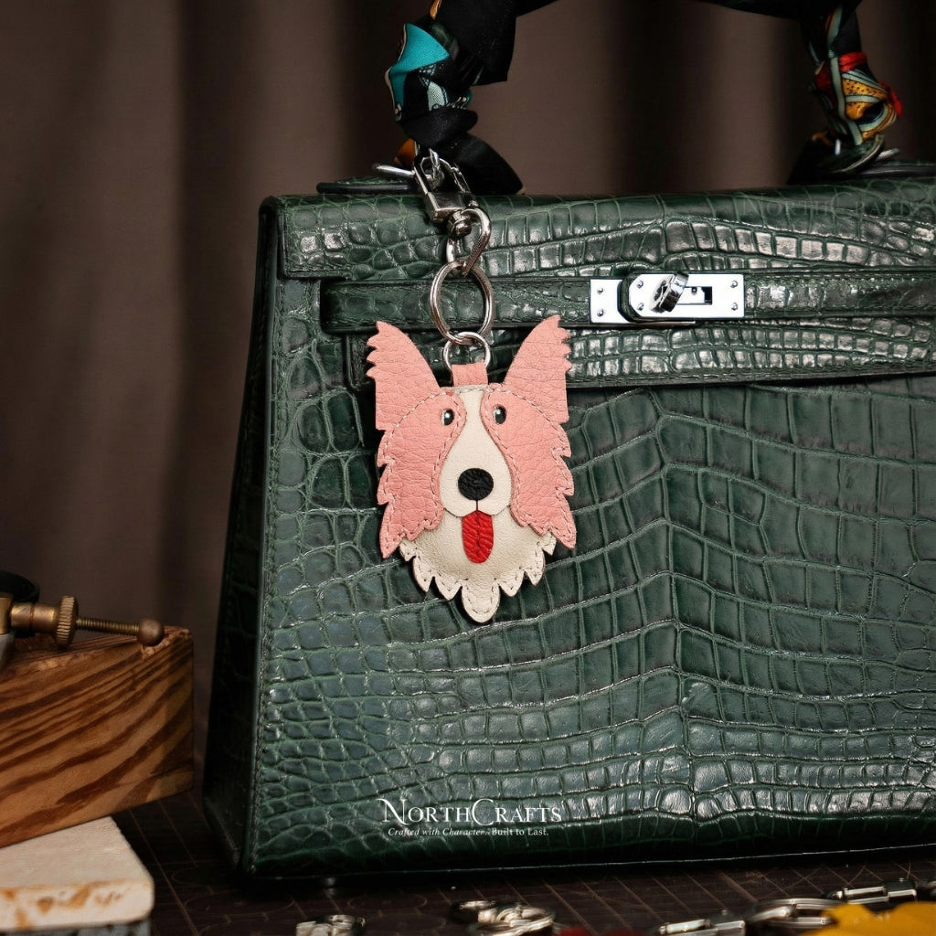 Leather Border Collie Bag Charm – Personalized Handmade – NorthCrafts | NorthCrafts