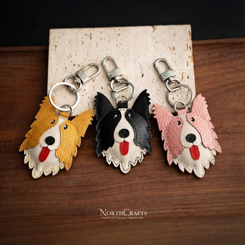 Leather Border Collie Bag Charm – Personalized Handmade – NorthCrafts | NorthCrafts
