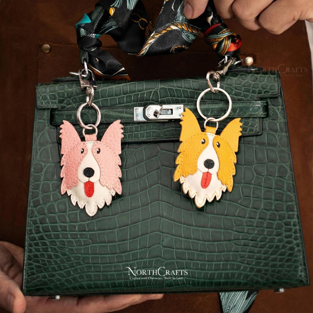 Leather Border Collie Bag Charm – Personalized Handmade – NorthCrafts | NorthCrafts