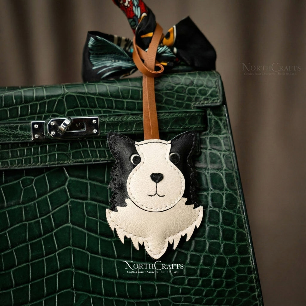Leather Border Collie Bag Charm for Women – Personalized Handmade – NorthCrafts | NorthCrafts