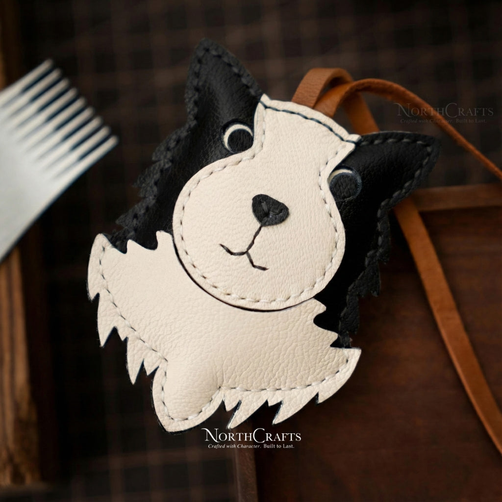 Leather Border Collie Bag Charm for Women – Personalized Handmade – NorthCrafts | NorthCrafts