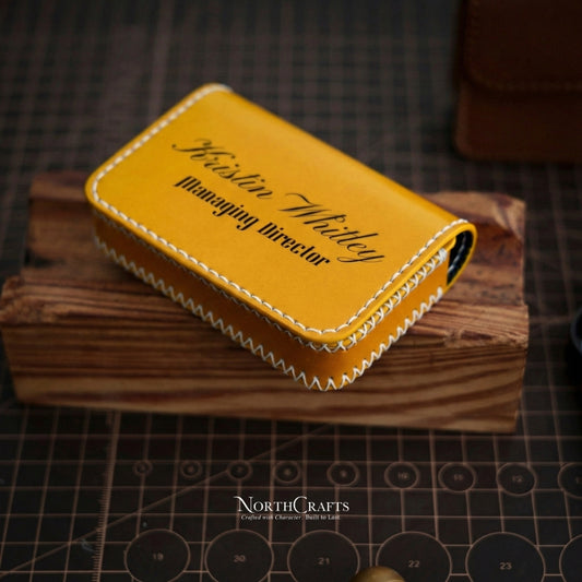 Leather Business Card Holder with Custom Logo – Personalized Handmade – NorthCrafts