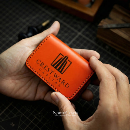 Leather Business Card Holder with Custom Logo – Personalized Handmade – NorthCrafts