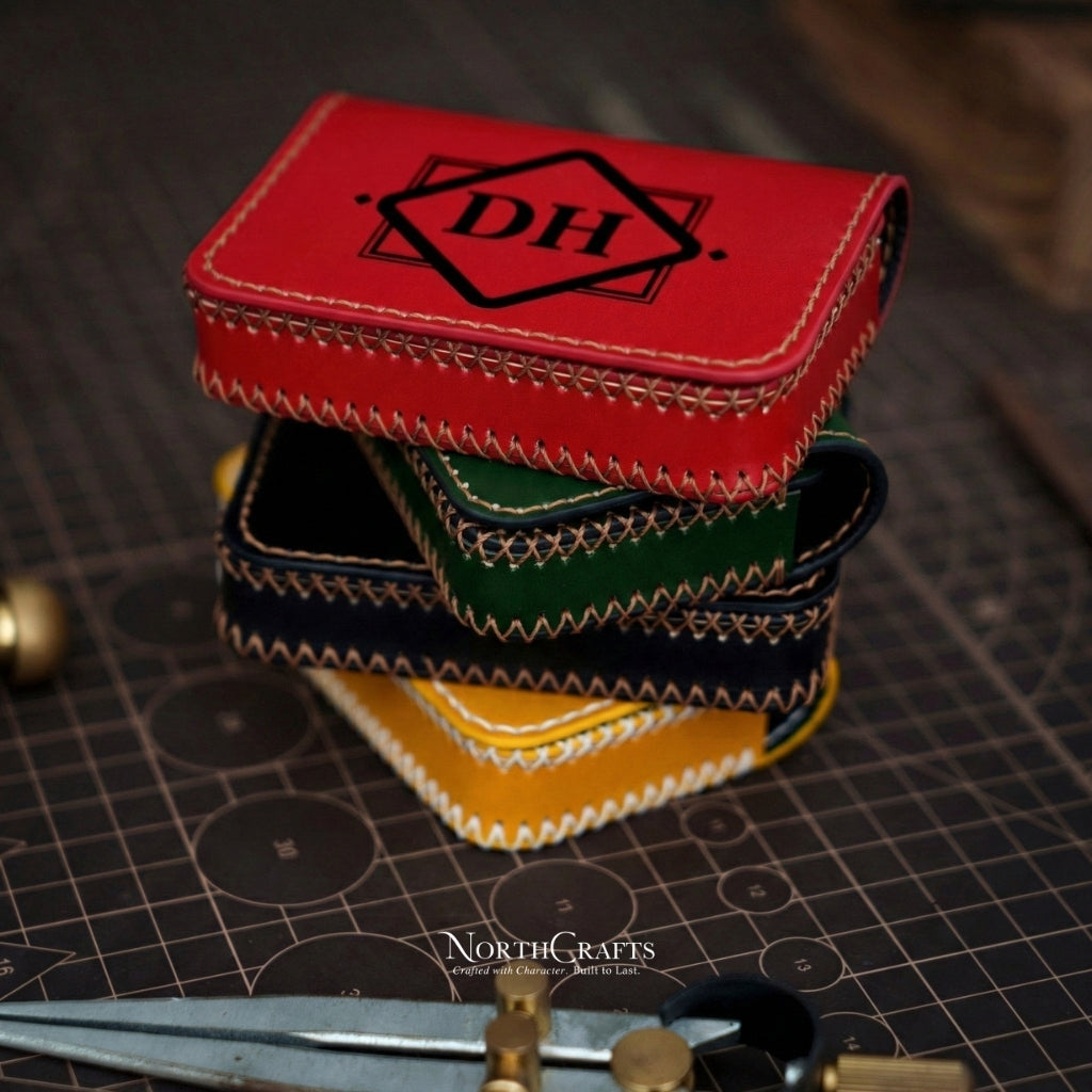 Leather Business Card Holder with Custom Logo – Personalized Handmade – NorthCrafts