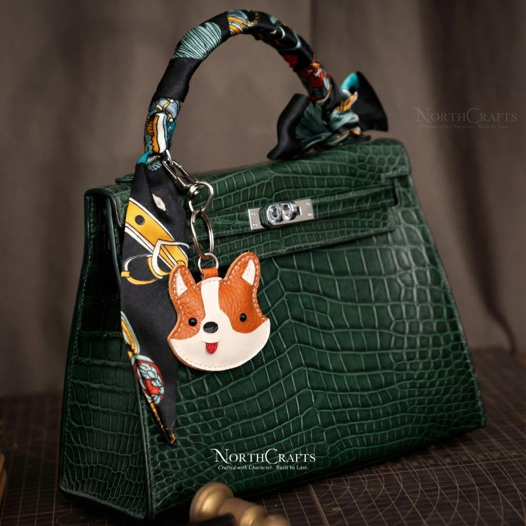 Leather Corgi Face Bag Charm – Personalized Handmade – NorthCrafts | NorthCrafts