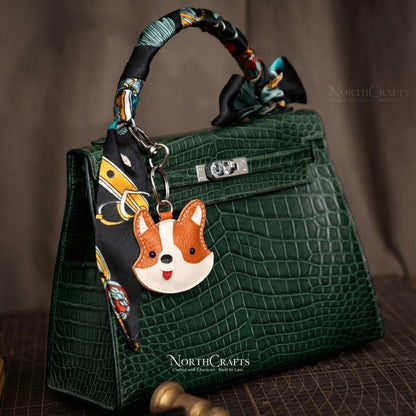 Leather Corgi Face Bag Charm – Personalized Handmade – NorthCrafts | NorthCrafts