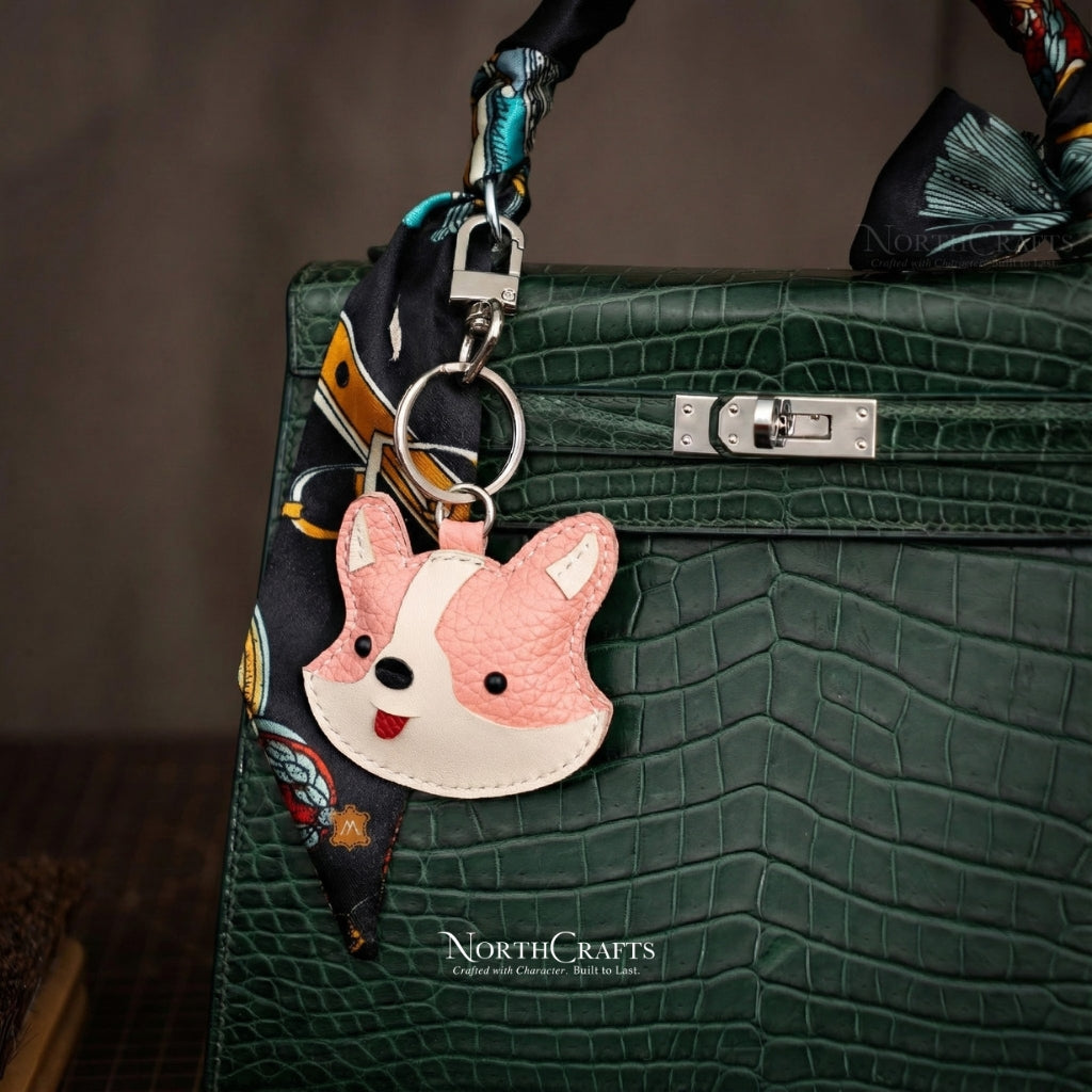 Leather Corgi Face Bag Charm – Personalized Handmade – NorthCrafts | NorthCrafts