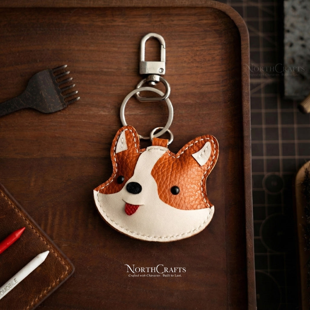 Leather Corgi Face Bag Charm – Personalized Handmade – NorthCrafts | NorthCrafts