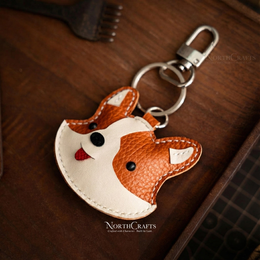 Leather Corgi Face Bag Charm – Personalized Handmade – NorthCrafts | NorthCrafts