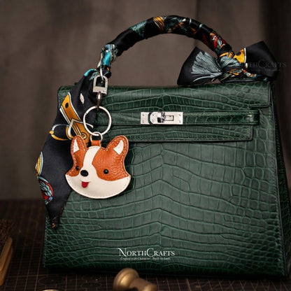 Leather Corgi Face Bag Charm – Personalized Handmade – NorthCrafts | NorthCrafts