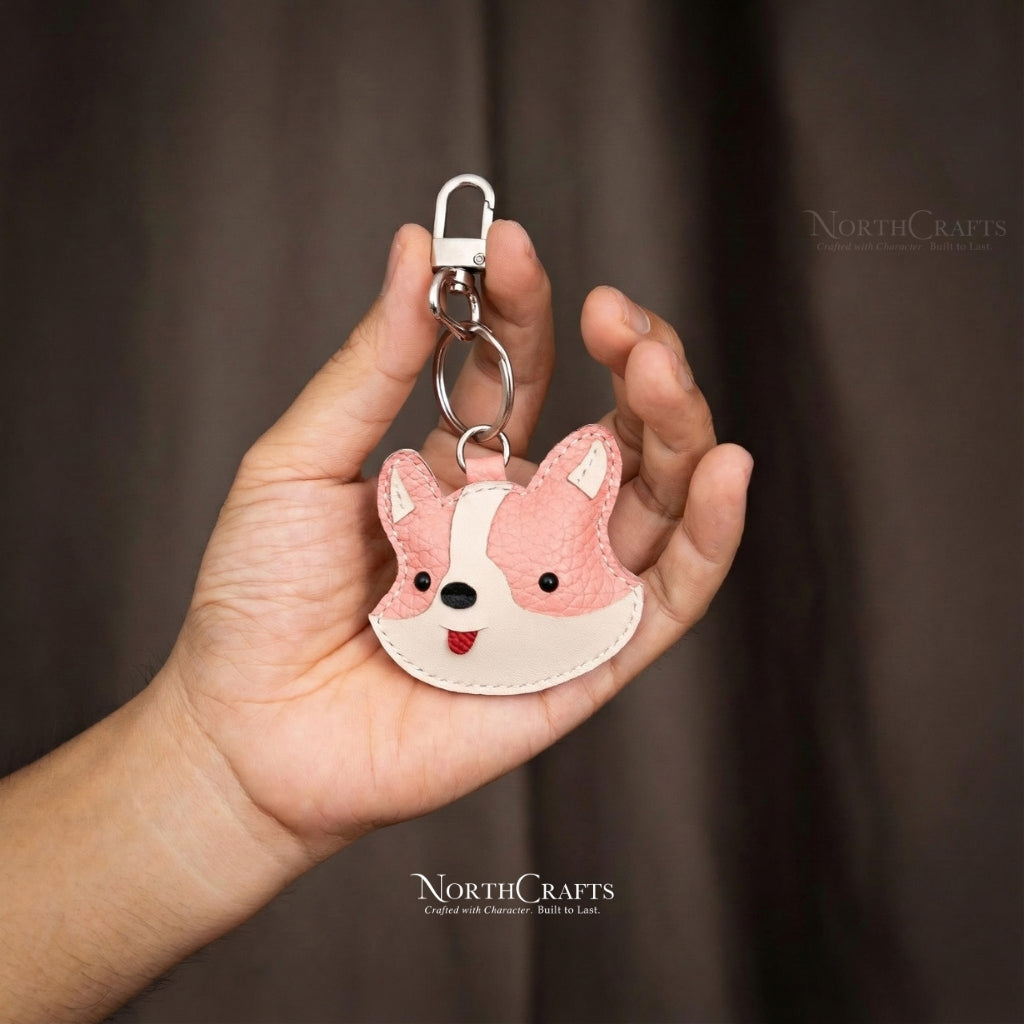 Leather Corgi Face Bag Charm – Personalized Handmade – NorthCrafts | NorthCrafts