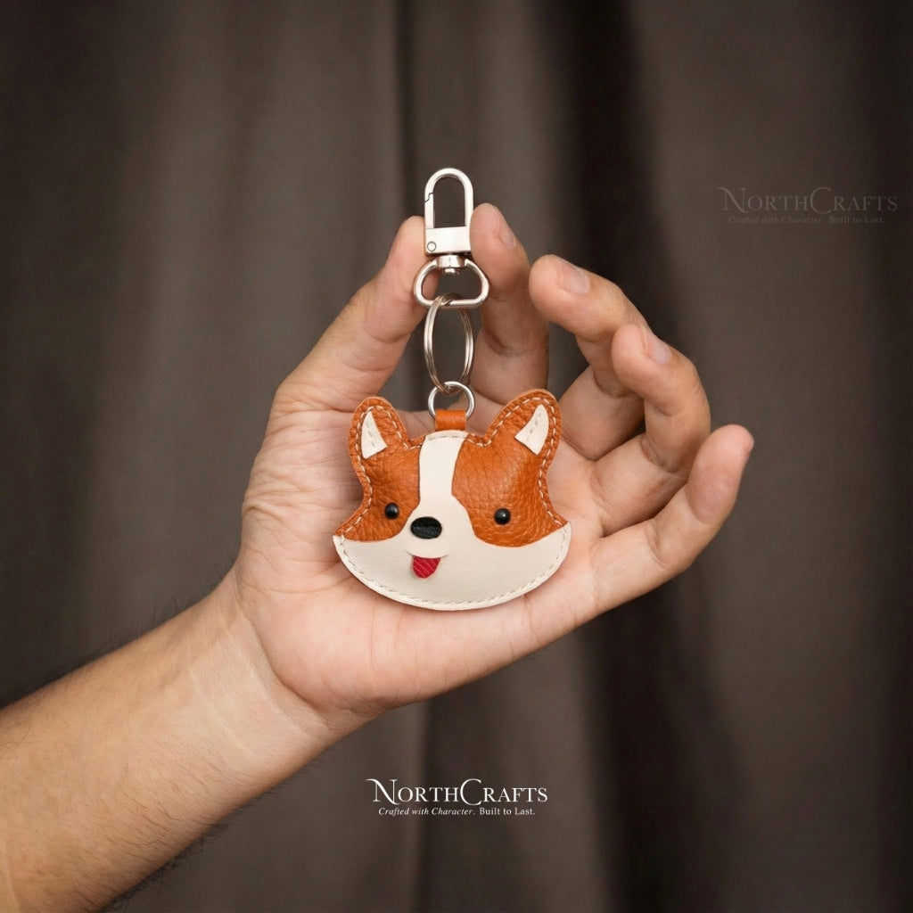 Leather Corgi Face Bag Charm – Personalized Handmade – NorthCrafts | NorthCrafts