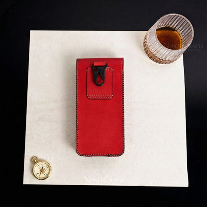 Leather Double Phone Pouch with Belt Loop for iPhone 14, 15, 16 & 17 Series – Personalized Handmade – NorthCrafts | NorthCrafts