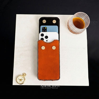 Leather Double Phone Pouch with Belt Loop for iPhone 14, 15, 16 & 17 Series – Personalized Handmade – NorthCrafts | NorthCrafts