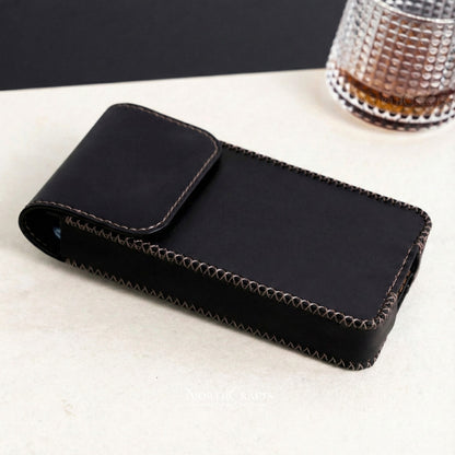 Leather Double Phone Pouch with Belt Loop for iPhone 14, 15, 16 & 17 Series – Personalized Handmade – NorthCrafts | NorthCrafts