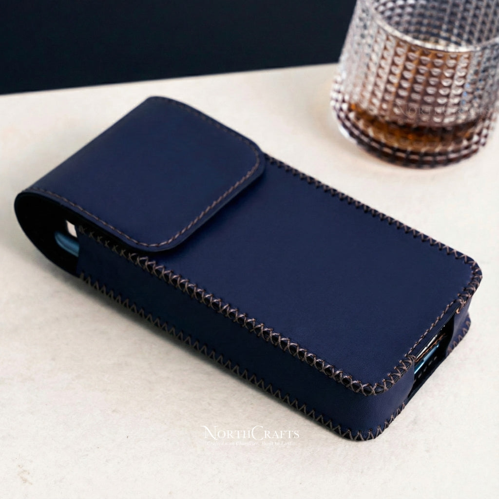 Leather Double Phone Pouch with Belt Loop for iPhone 14, 15, 16 & 17 Series – Personalized Handmade – NorthCrafts | NorthCrafts